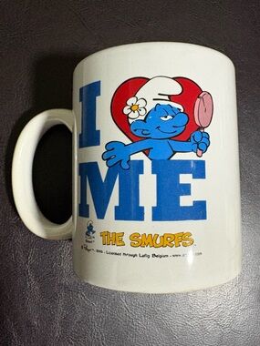 2010 I Love Me The Smurfs Coffee Mug Vanity‎ Smurf Ceramic Cup 11oz